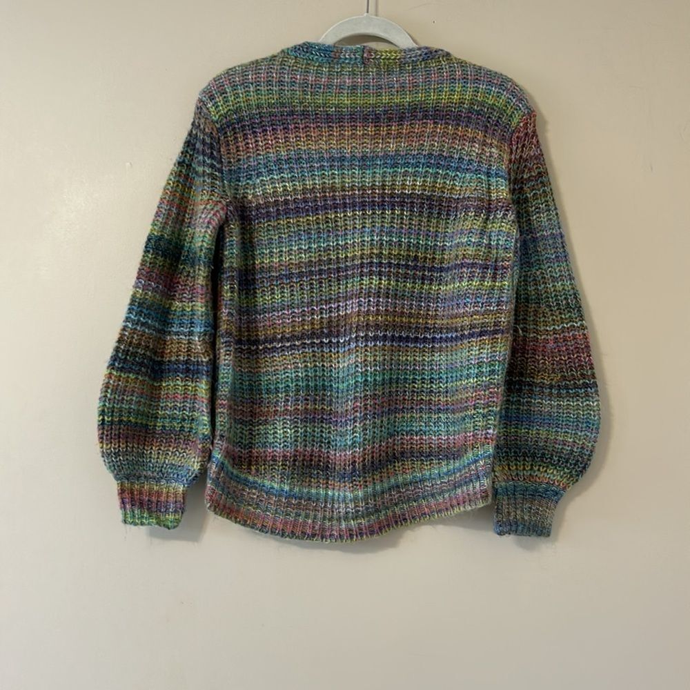 Lou & Grey | Colorful Rainbow Stripe Sweater Semi Crop Balloon Sleeve XS (6/8) - Picture 10 of 13
